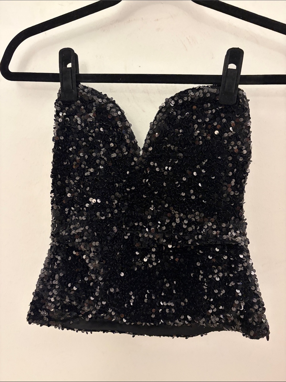 Aqua Black Sequin Strapless Bustier Crop Top